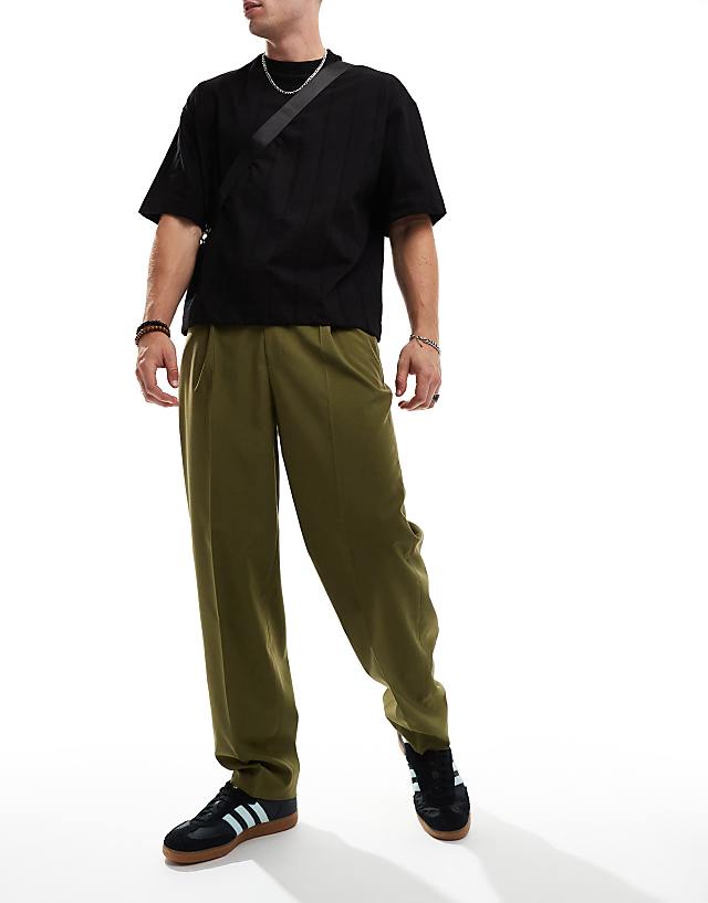asos ASOS DESIGN smart oversized tapered trousers in green with half elasticated waist