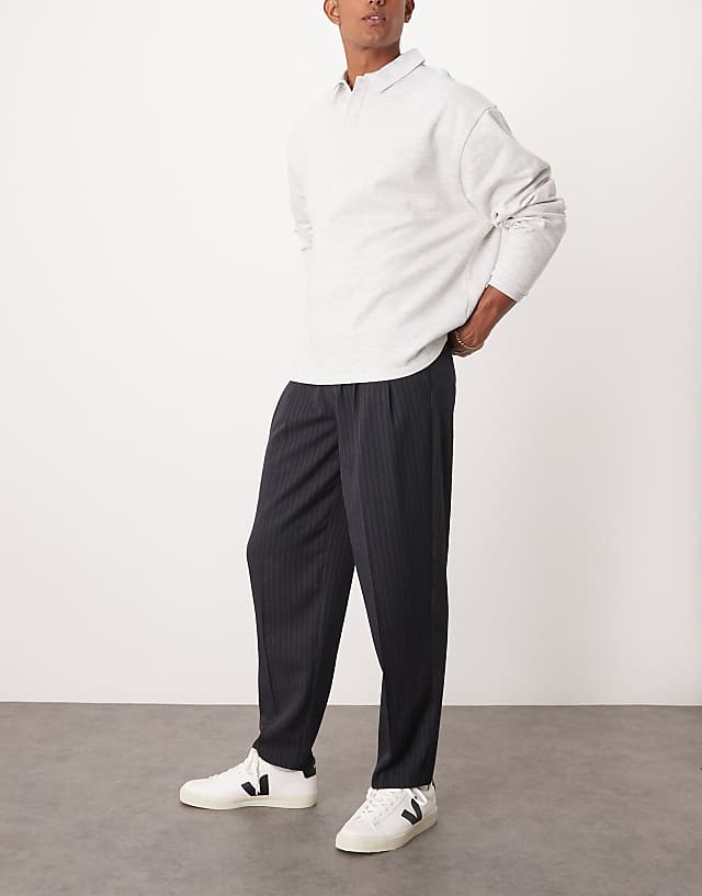 Asos ASOS DESIGN Smart Oversized Tapered Trousers In Navy Pinstripe