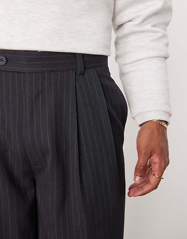 Asos ASOS DESIGN Smart Oversized Tapered Trousers In Navy Pinstripe