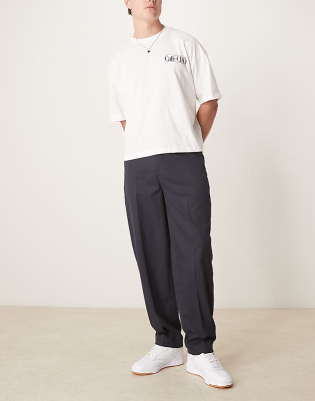 asos ASOS DESIGN smart oversized tapered trousers in navy pinstripe