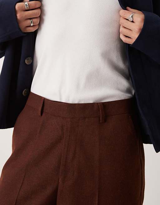 Asos ASOS DESIGN Smart Oversized Tapered Trousers In Rust Speckled Wool Mix