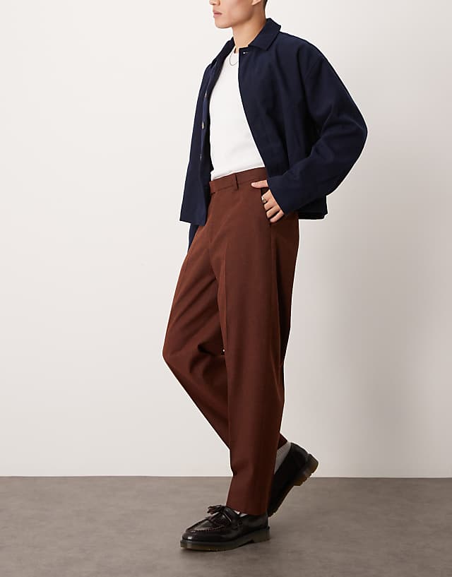 asos ASOS DESIGN smart oversized tapered trousers in rust speckled wool mix