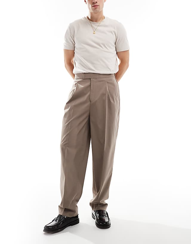 Asos ASOS DESIGN Smart Oversized Tapered Trousers In Stone With Half Elasticated Waist