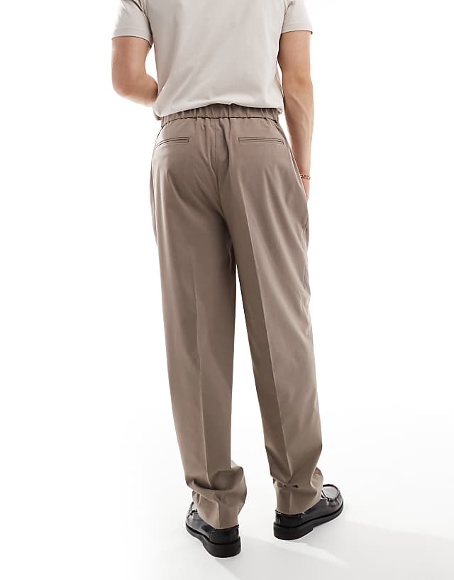 Asos ASOS DESIGN Smart Oversized Tapered Trousers In Stone With Half Elasticated Waist