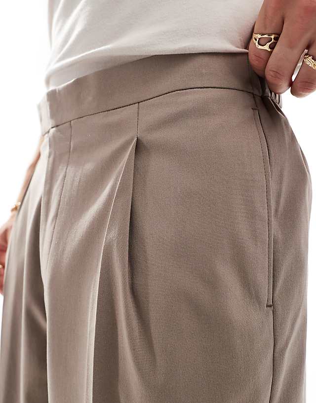 Asos ASOS DESIGN Smart Oversized Tapered Trousers In Stone With Half Elasticated Waist