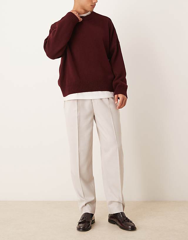 Asos ASOS DESIGN Smart Oversized Tapered Trousers In Stone Micro Texture