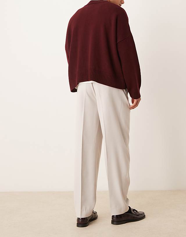 Asos ASOS DESIGN Smart Oversized Tapered Trousers In Stone Micro Texture