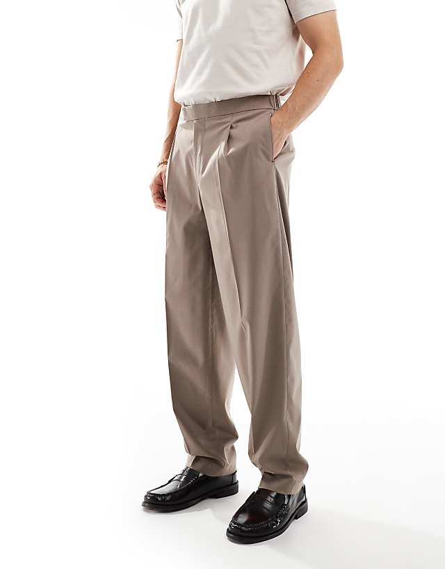 asos ASOS DESIGN smart oversized tapered trousers in stone with half elasticated waist