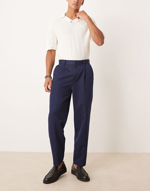 asos ASOS DESIGN smart oversized tapered trousers navy