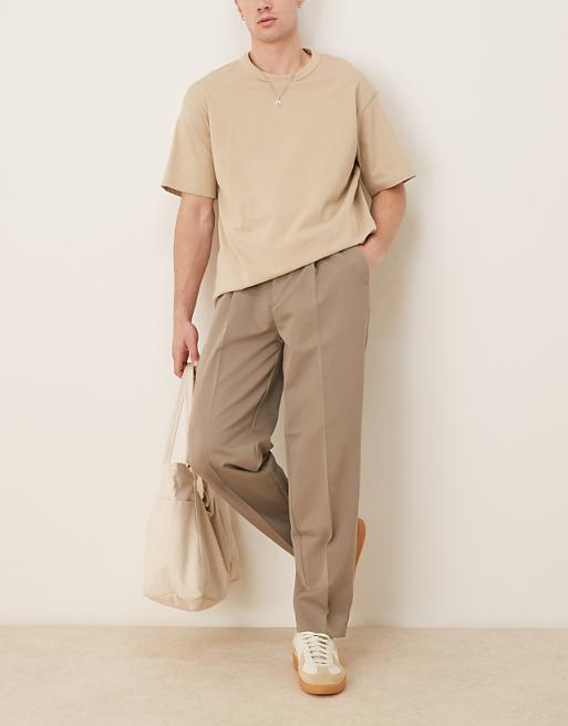 Asos ASOS DESIGN Smart Oversized Tapered Trousers With Front Pleat In Dark Stone