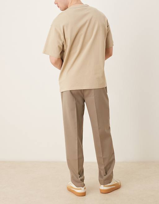 Asos ASOS DESIGN Smart Oversized Tapered Trousers With Front Pleat In Dark Stone