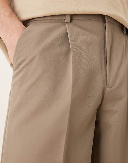 Asos ASOS DESIGN Smart Oversized Tapered Trousers With Front Pleat In Dark Stone