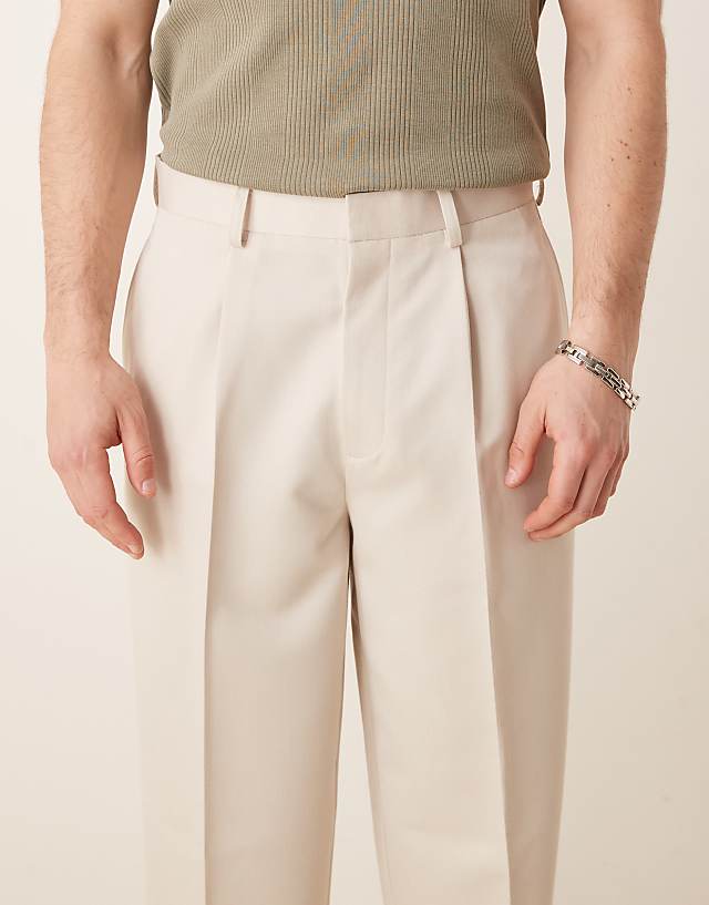Asos ASOS DESIGN Smart Oversized Tapered Trousers With Front Pleat In Ecru
