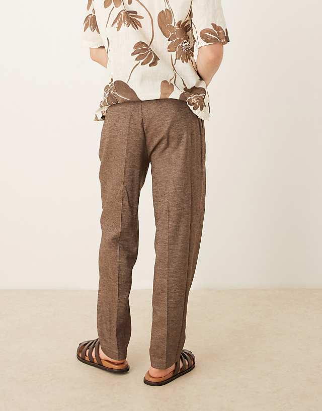 Asos ASOS DESIGN Smart Oversized Tapered Trousers With Double Pleats In Brown Linen Look