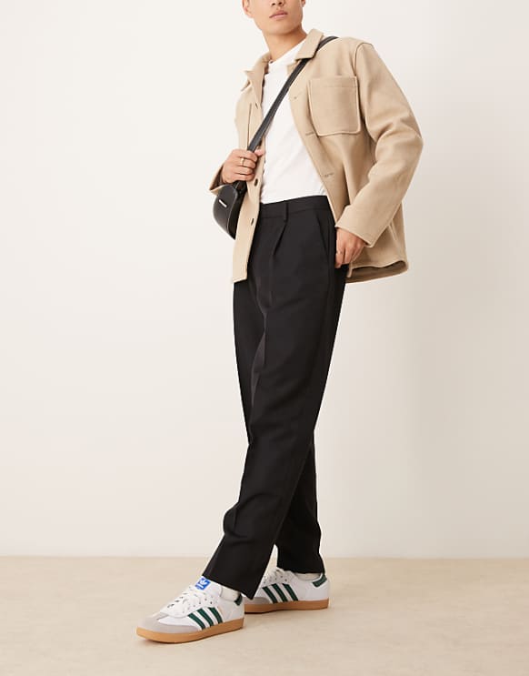 asos ASOS DESIGN smart oversized tapered trousers with front pleat in black