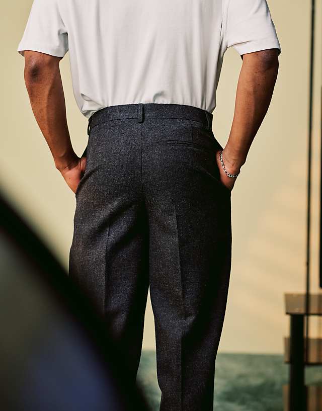 Asos ASOS DESIGN Smart Oversized Tapered Trousers With Front Pleats In Charcoal Brushed Fabric