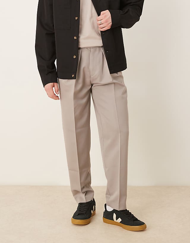 Asos ASOS DESIGN Smart Oversized Tapered Trousers With Double Pleats And Back Pocket Detail In Stone