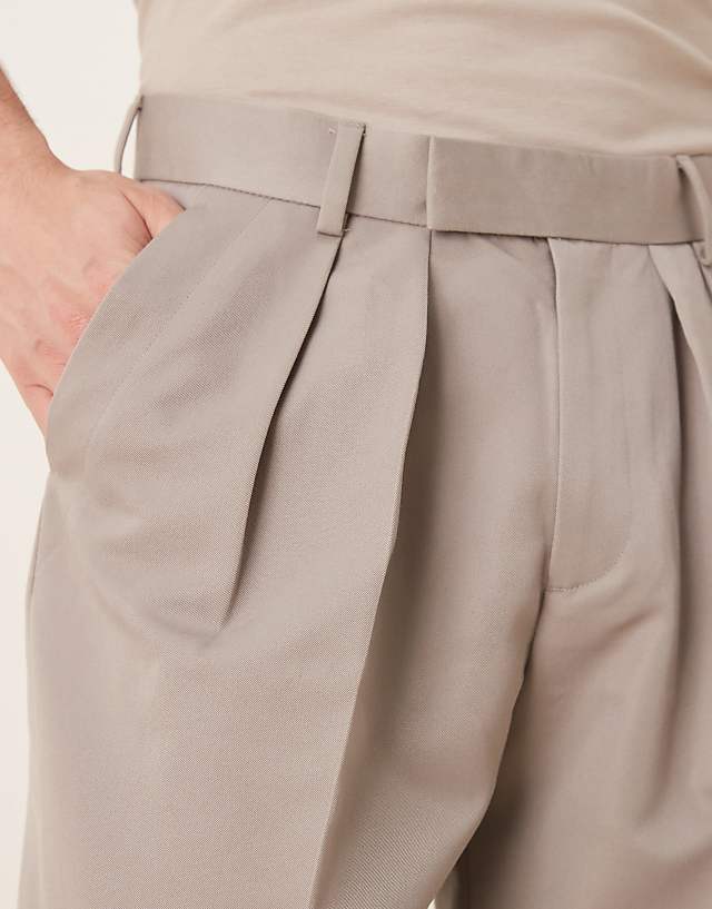 Asos ASOS DESIGN Smart Oversized Tapered Trousers With Double Pleats And Back Pocket Detail In Stone