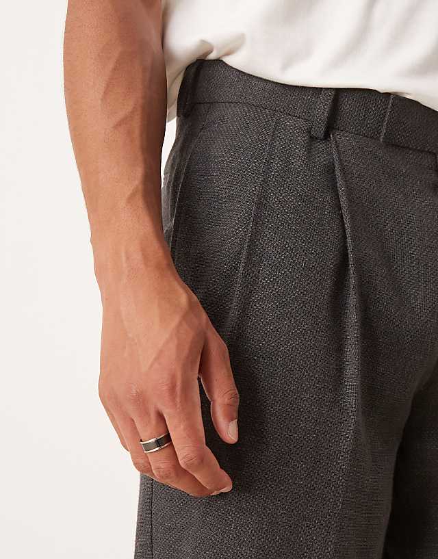 Asos ASOS DESIGN Smart Oversized Tapered Trousers With Double Pleats In Charcoal Basket Weave