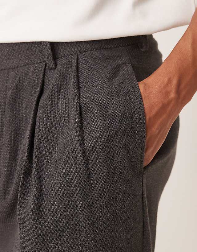 Asos ASOS DESIGN Smart Oversized Tapered Trousers With Double Pleats In Charcoal Basket Weave