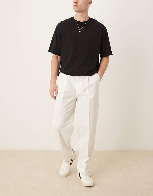 asos ASOS DESIGN smart oversized tapered trousers with front pleat in white