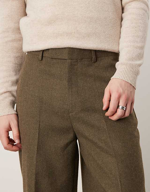 Asos ASOS DESIGN Smart Oversized Tapered Trousers With Front Pleats In Olive Brushed Fabric