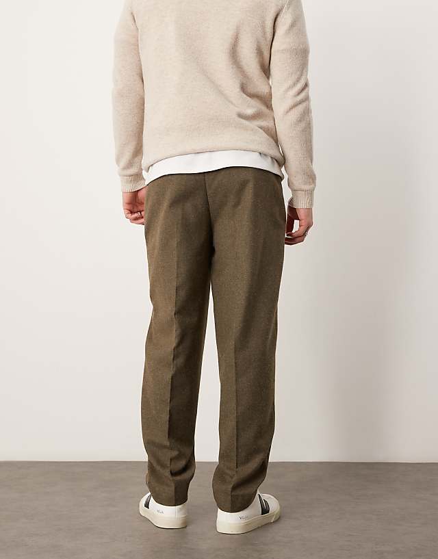 Asos ASOS DESIGN Smart Oversized Tapered Trousers With Front Pleats In Olive Brushed Fabric