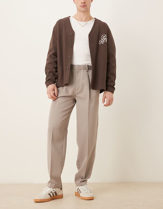 Asos ASOS DESIGN Smart Oversized Tapered Trousers With Front Pleats In Dark Stone