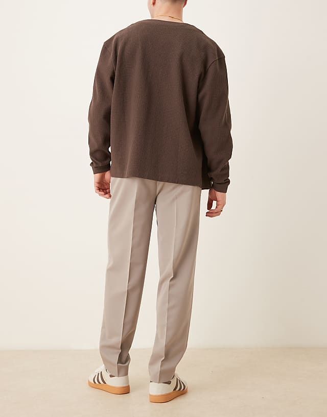 Asos ASOS DESIGN Smart Oversized Tapered Trousers With Front Pleats In Dark Stone