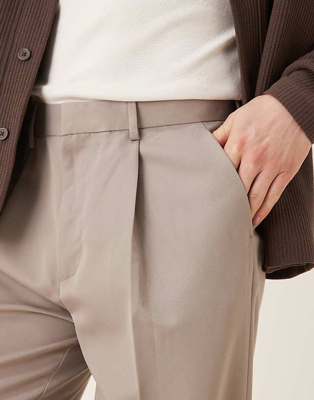 Asos ASOS DESIGN Smart Oversized Tapered Trousers With Front Pleats In Dark Stone