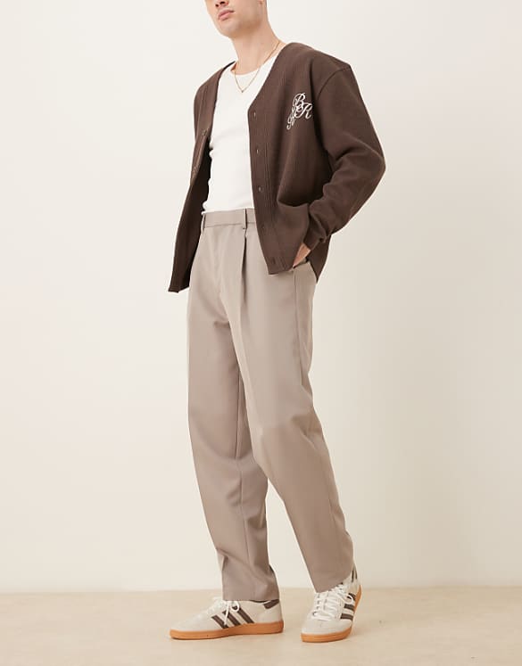asos ASOS DESIGN smart oversized tapered trousers with front pleats in dark stone