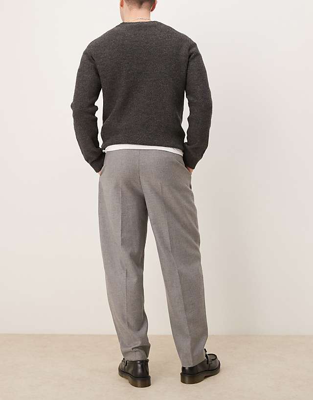 Asos ASOS DESIGN Smart Oversized Tapered Trousers With Front Pleats In Light Grey Brushed Fabric