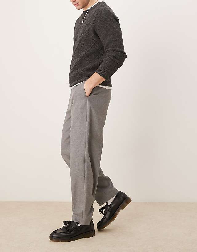 Asos ASOS DESIGN Smart Oversized Tapered Trousers With Front Pleats In Light Grey Brushed Fabric