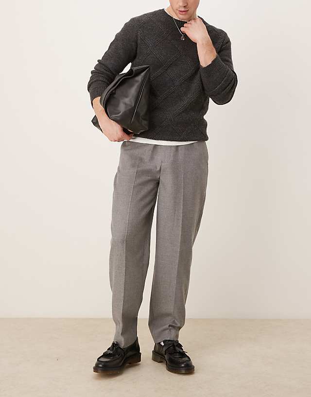 asos ASOS DESIGN smart oversized tapered trousers with front pleats in light grey brushed fabric
