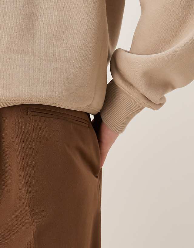 Asos ASOS DESIGN Smart Oversized Tapered Trousers With Front Pleat In Brown