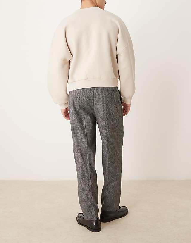 Asos ASOS DESIGN Smart Oversized Tapered Trousers With Front Pleat In Black & White Micro Check