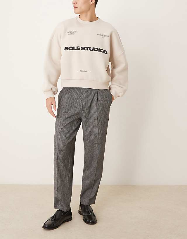 Asos ASOS DESIGN Smart Oversized Tapered Trousers With Front Pleat In Black & White Micro Check