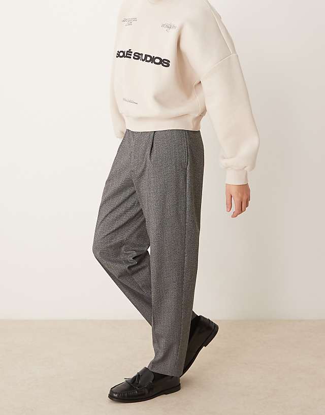 asos ASOS DESIGN smart oversized tapered trousers with front pleat in black & white micro check