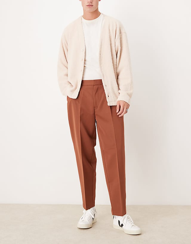 Asos ASOS DESIGN Smart Oversized Tapered Trousers With Front Pleat In Rust
