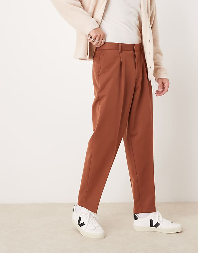 asos ASOS DESIGN smart oversized tapered trousers with front pleat in rust