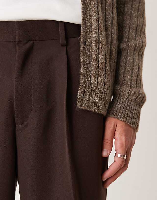 Asos ASOS DESIGN Smart Oversized Tapered Trousers With Front Pleat In Brown