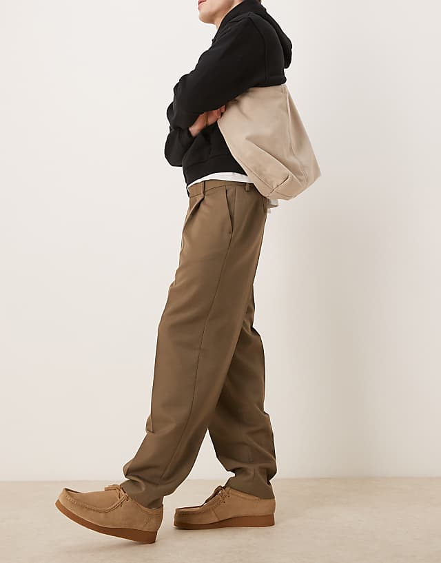 Asos ASOS DESIGN Smart Oversized Tapered Trousers With Front Pleat In Khaki