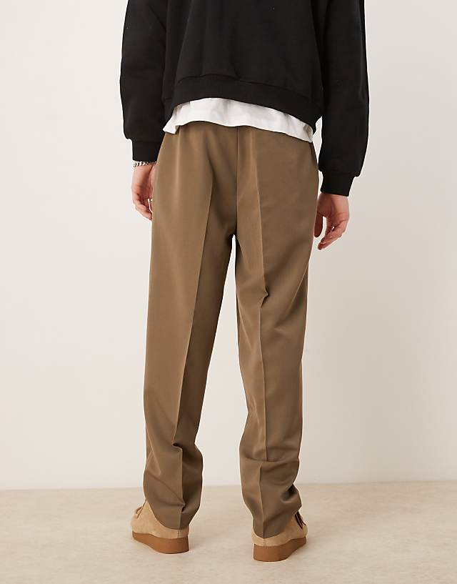 Asos ASOS DESIGN Smart Oversized Tapered Trousers With Front Pleat In Khaki