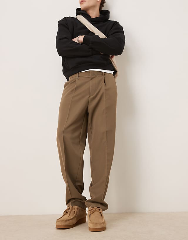 asos ASOS DESIGN smart oversized tapered trousers with front pleat in khaki