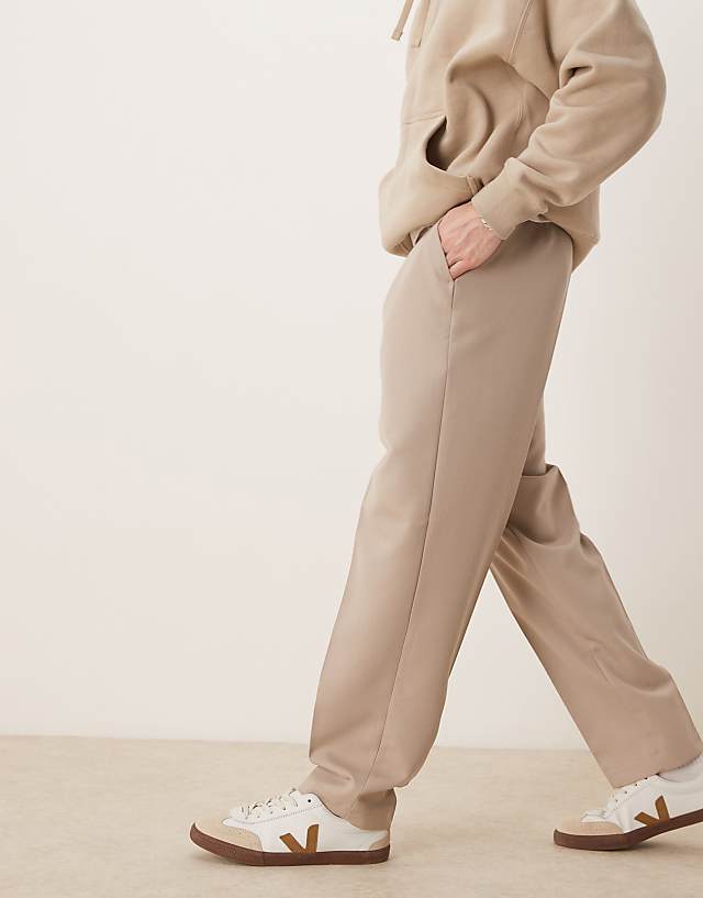 Asos ASOS DESIGN Smart Oversized Tapered Trousers With Front Pleat In Stone