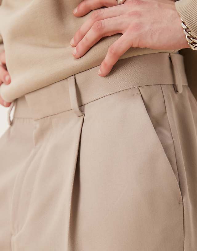 Asos ASOS DESIGN Smart Oversized Tapered Trousers With Front Pleat In Stone