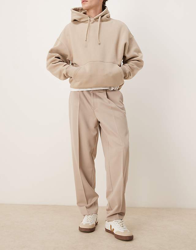 asos ASOS DESIGN smart oversized tapered trousers with front pleat in stone
