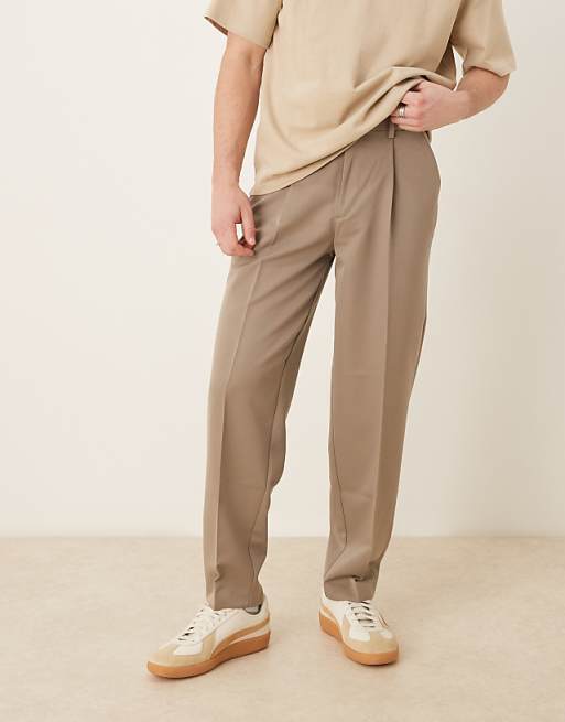 asos ASOS DESIGN smart oversized tapered trousers with front pleat in dark stone