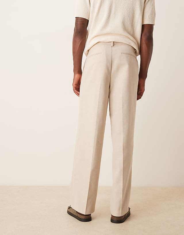 Asos ASOS DESIGN Smart Pleated Wide Leg Trousers With Wool In Stone