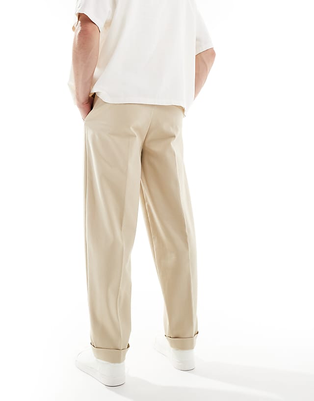 Asos ASOS DESIGN Smart Premium Cotton Oversized Tapered Chino Trousers In Stone